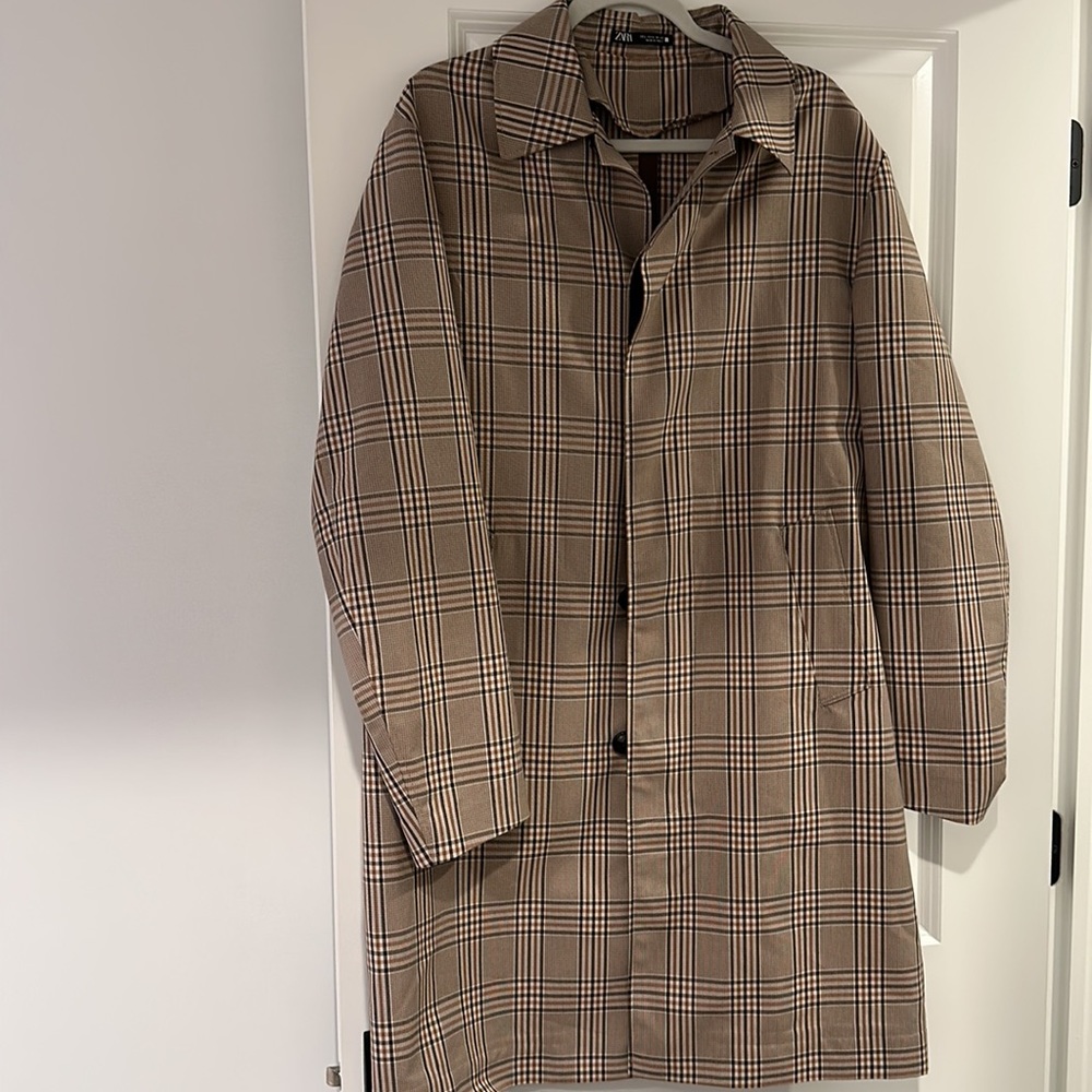Zara Brown Plaid Button Overcoat
